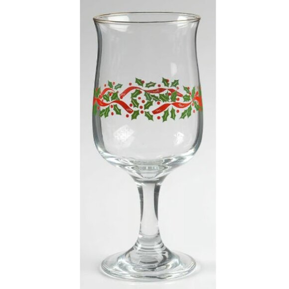 Set of 6 vintage Libbey Holly Berry Christmas wine glasses water goblets - Picture 3 of 12